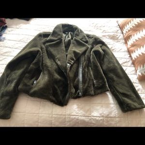 Pepper & Jane Green faux fur motorcycle jacket